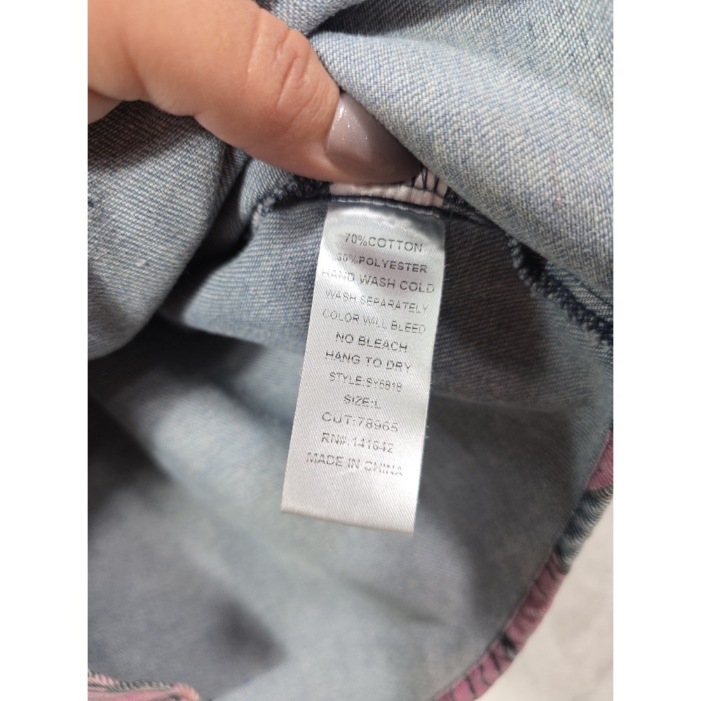 She + Sky Chambray Denim Floral Shirt Dress Button Front Tunic Boho Size L - Picture 10 of 10